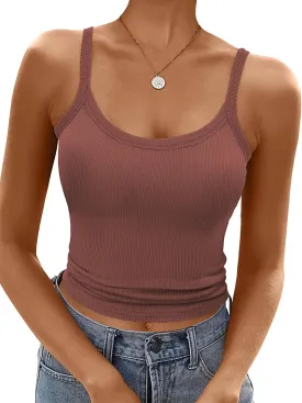 Ribbed Tank Tops for Women 2025 Spaghetti Strap Scoop Neck Slim Fitted Basic Sleeveless Casual Workout Cami Shirts