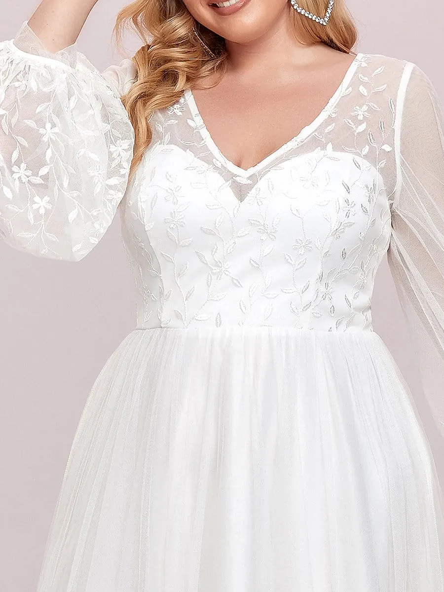 Sheer Floral Puffed Sleeve Sweetheart A-Line Wedding Dress
