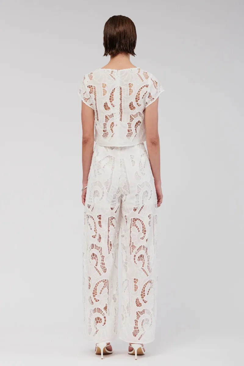Suboo  Florence Lace Wide Leg Pants - White