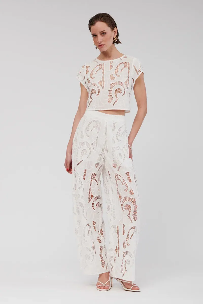 Suboo  Florence Lace Wide Leg Pants - White