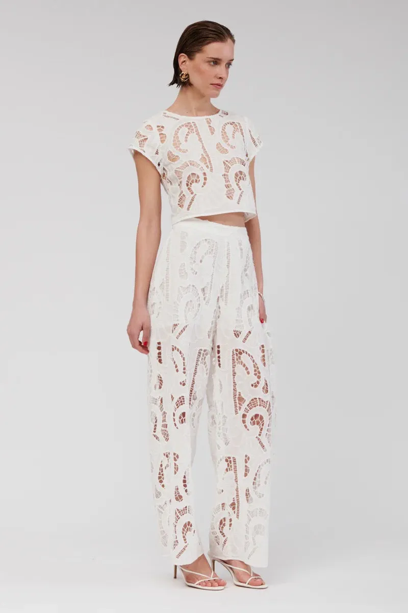Suboo  Florence Lace Wide Leg Pants - White