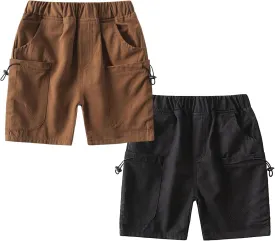 Volunboy Toddler Boys Summer Pull On Cargo Shorts Baby Cotton Jogger Elastic Waist Solid Casual 2 Pack