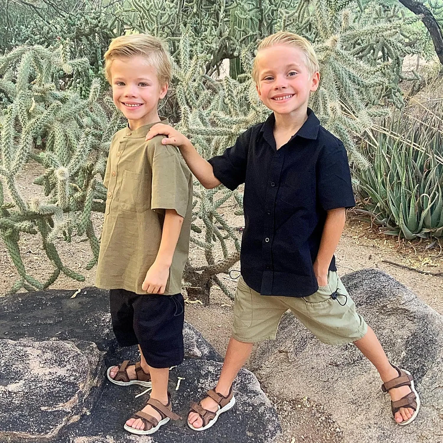 Volunboy Toddler Boys Summer Pull On Cargo Shorts Baby Cotton Jogger Elastic Waist Solid Casual 2 Pack