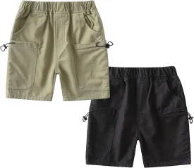 Volunboy Toddler Boys Summer Pull On Cargo Shorts Baby Cotton Jogger Elastic Waist Solid Casual 2 Pack