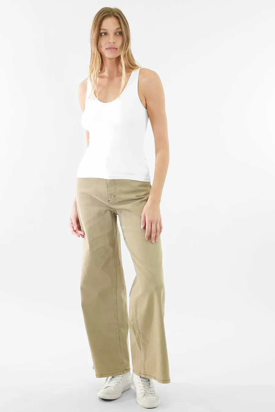 White Ribbed Reversible Tank Top