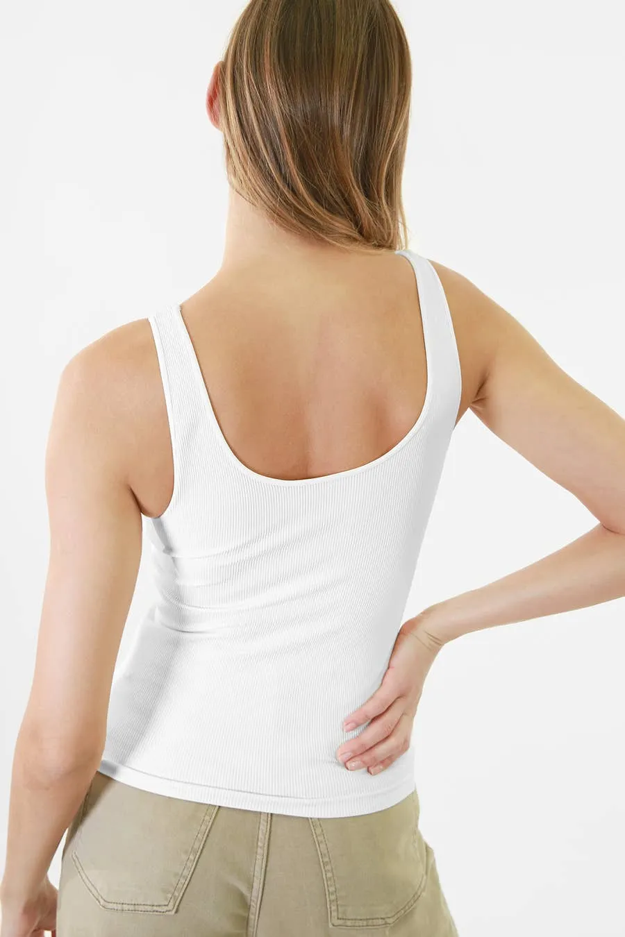 White Ribbed Reversible Tank Top