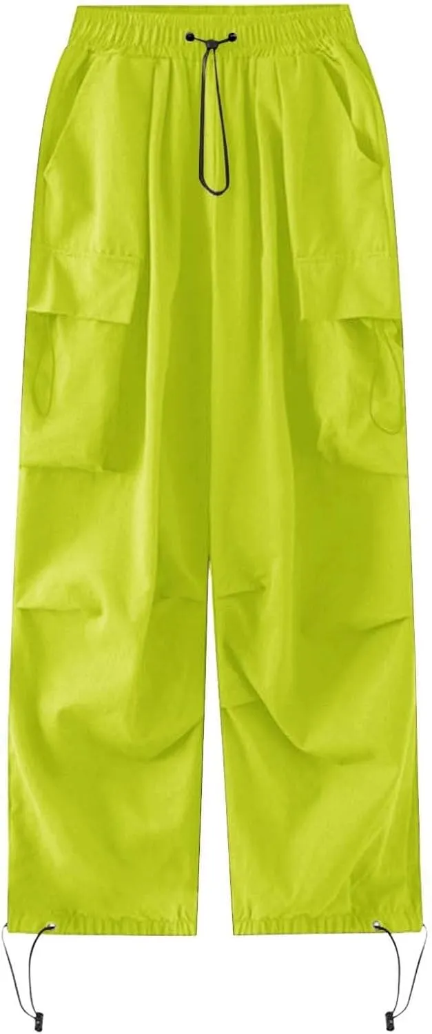 Womens Cargo Pants Baggy High Waisted Summer Wide Leg Casual 2025 Drawstring Elastic Waist with Pockets