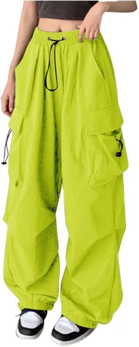 Womens Cargo Pants Baggy High Waisted Summer Wide Leg Casual 2025 Drawstring Elastic Waist with Pockets