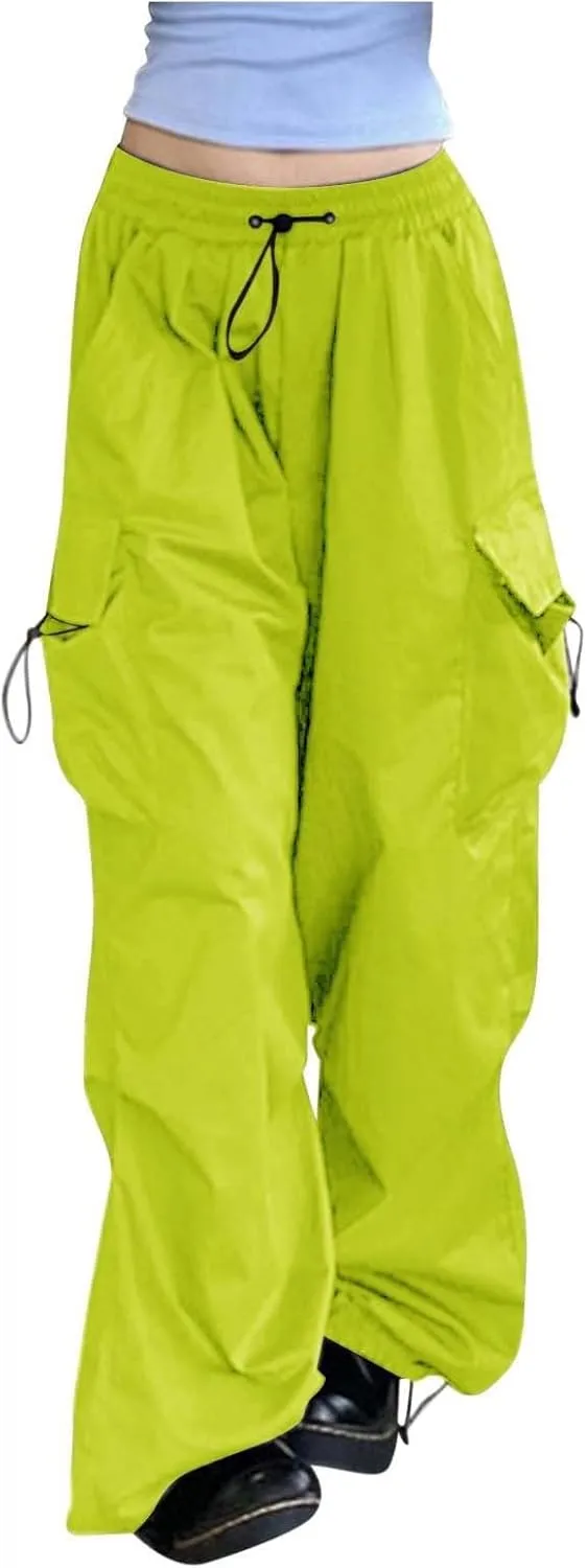 Womens Cargo Pants Baggy High Waisted Summer Wide Leg Casual 2025 Drawstring Elastic Waist with Pockets
