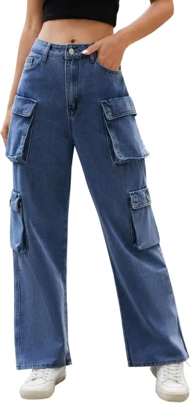 Womens Cargo Pants High Waisted Wide Leg Casual Pants Baggy Y2k Trousers with 8 Pockets