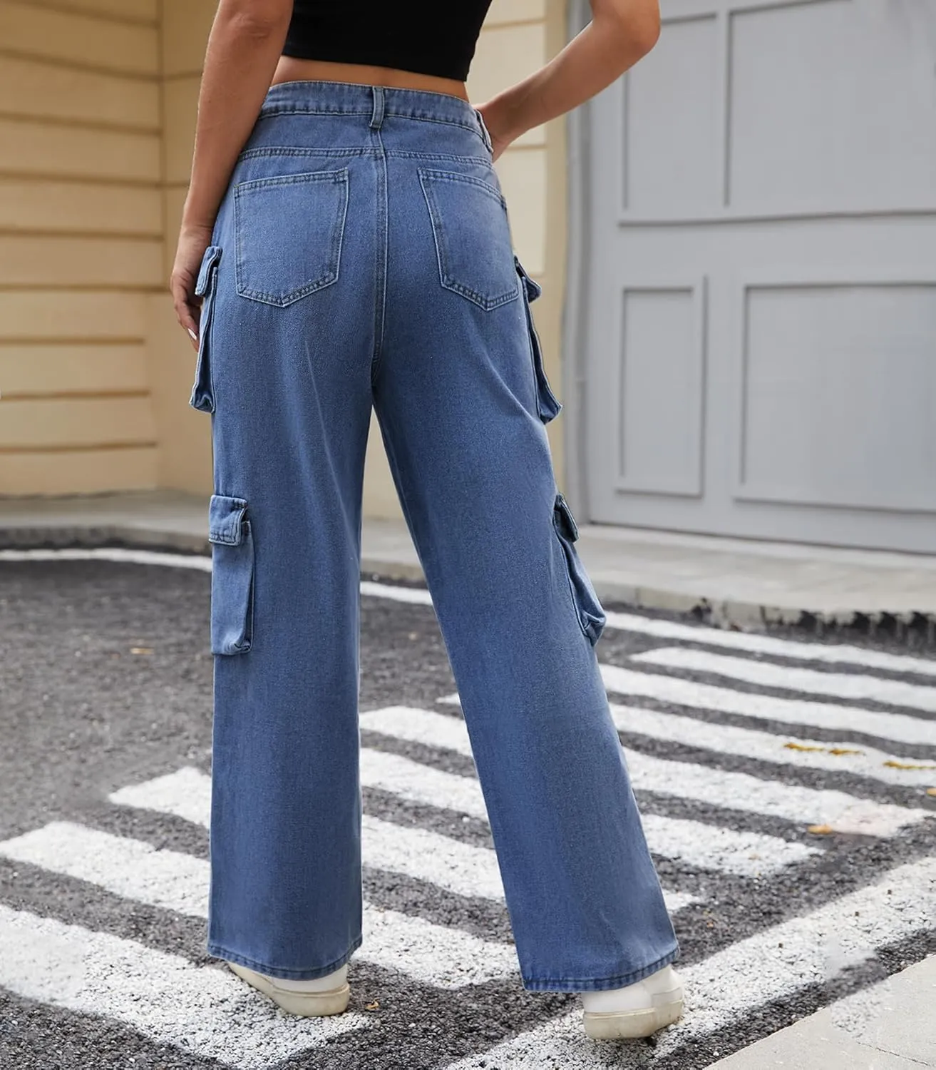Womens Cargo Pants High Waisted Wide Leg Casual Pants Baggy Y2k Trousers with 8 Pockets