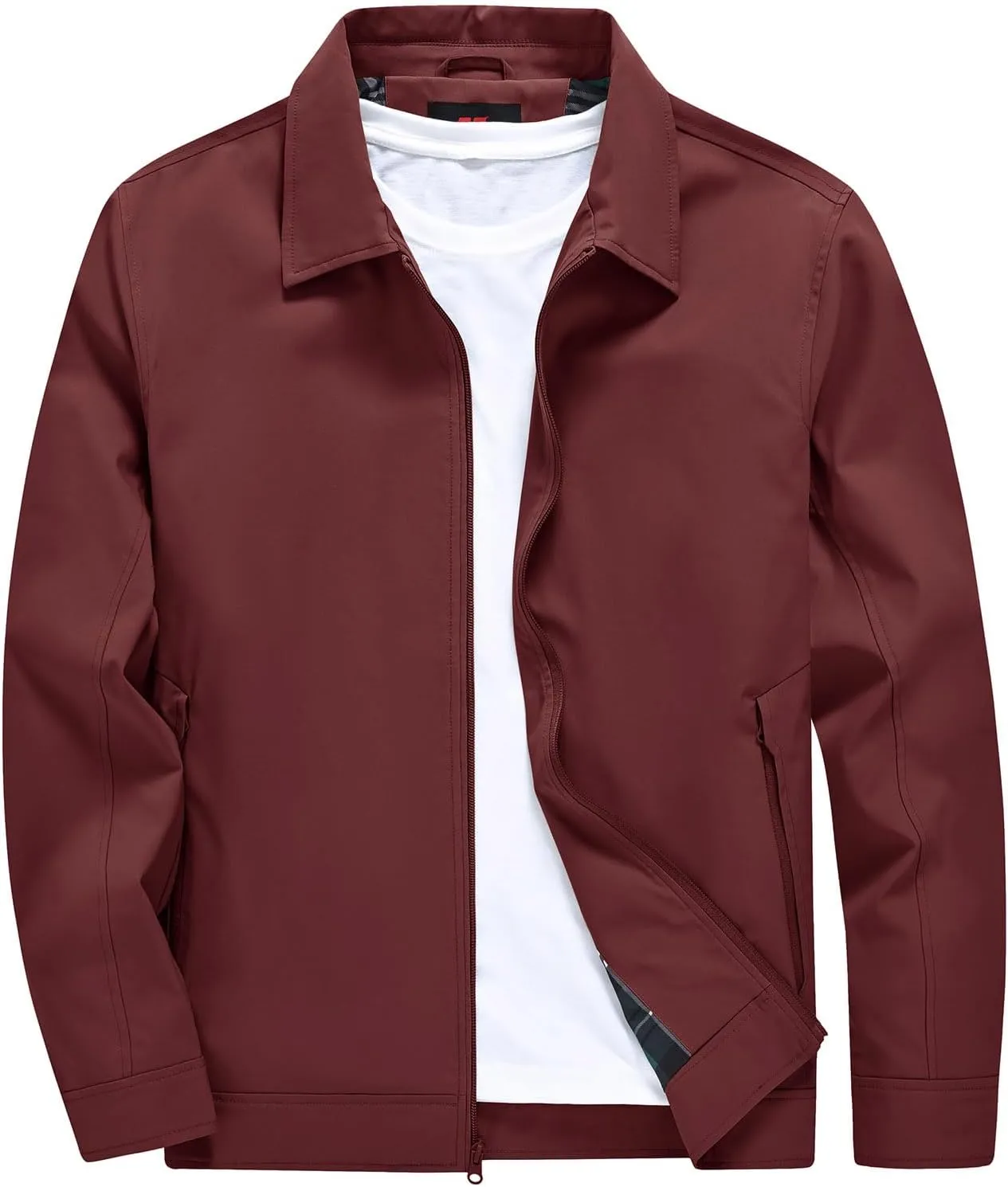 YSENTO Men's Light Jackets Lightweight Bomber Jackets Collared Work Golf Windbreakers with Zip Pockets