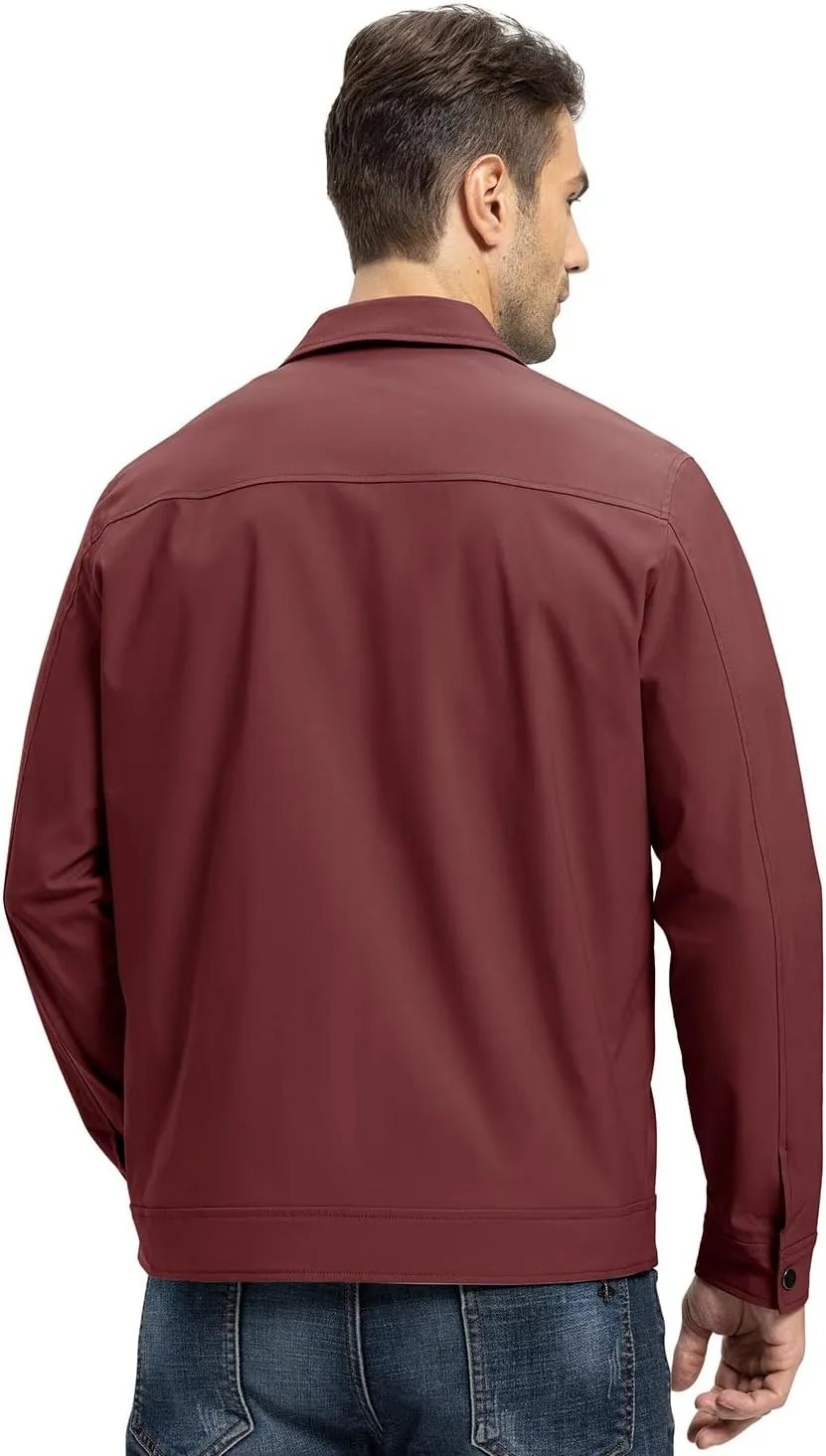 YSENTO Men's Light Jackets Lightweight Bomber Jackets Collared Work Golf Windbreakers with Zip Pockets