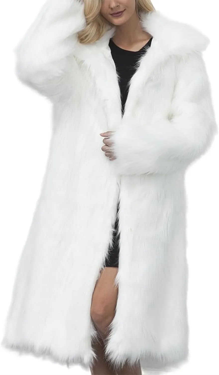 ZHOUYF Faux Fur Soft Coats for Women Winter Lapel Cardigan Shaggy Outerwear Warm Chunky Long Jackets with Pockets