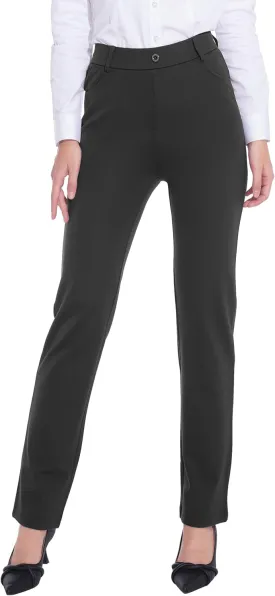 ZTN Women's Stretchy Dress Pants 28"/30" Pull-on Trousers Straight Leg Slacks 4 Pockets Plus Size for Work Business Casual
